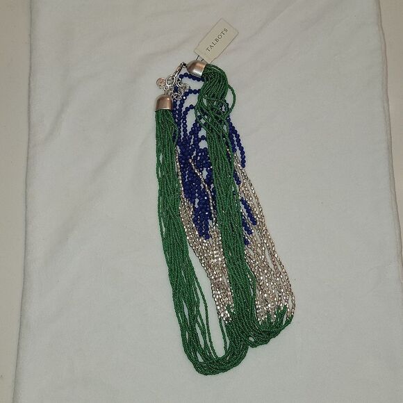New TALBOTS Colorful Long Beaded Necklace ~ Green Blue Silver Beads $69.50 - Picture 13 of 16
